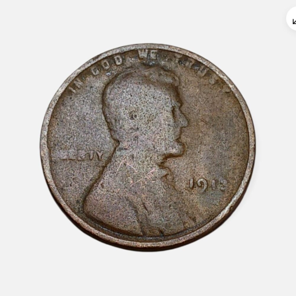 1913 Lincoln Wheat Penny - No Mint Mark - Error "L" Is In Rim One cent coin